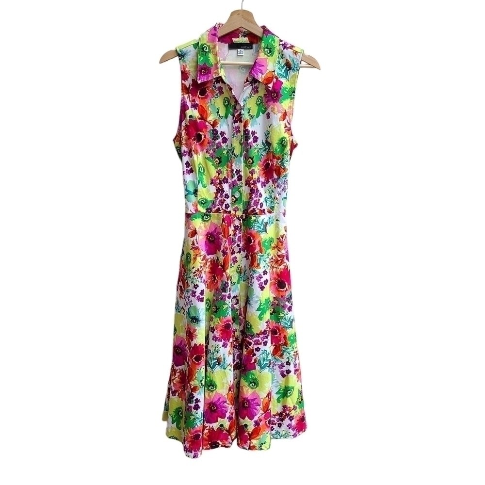 Cheeta B Classic Floral Button-down Polo Collar Dress, Flared, Size Large / XL